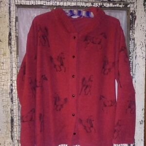 Red Horse Print Hooded Cardigan